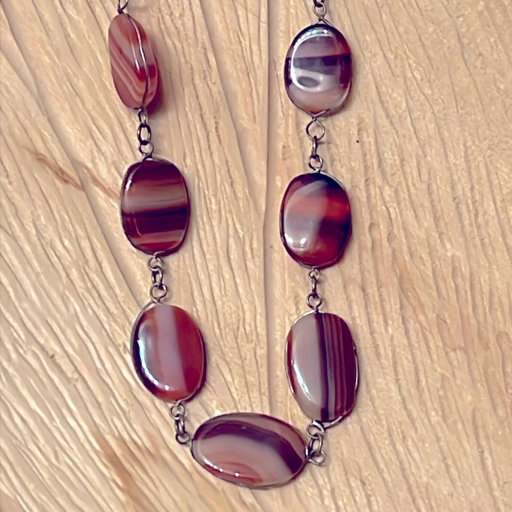 Vintage Banded Agate and Brass Necklace